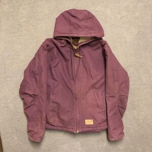 VTG Schmidt Workwear Womens Purple Canvas Sherpa Lined Hooded Jacket Large